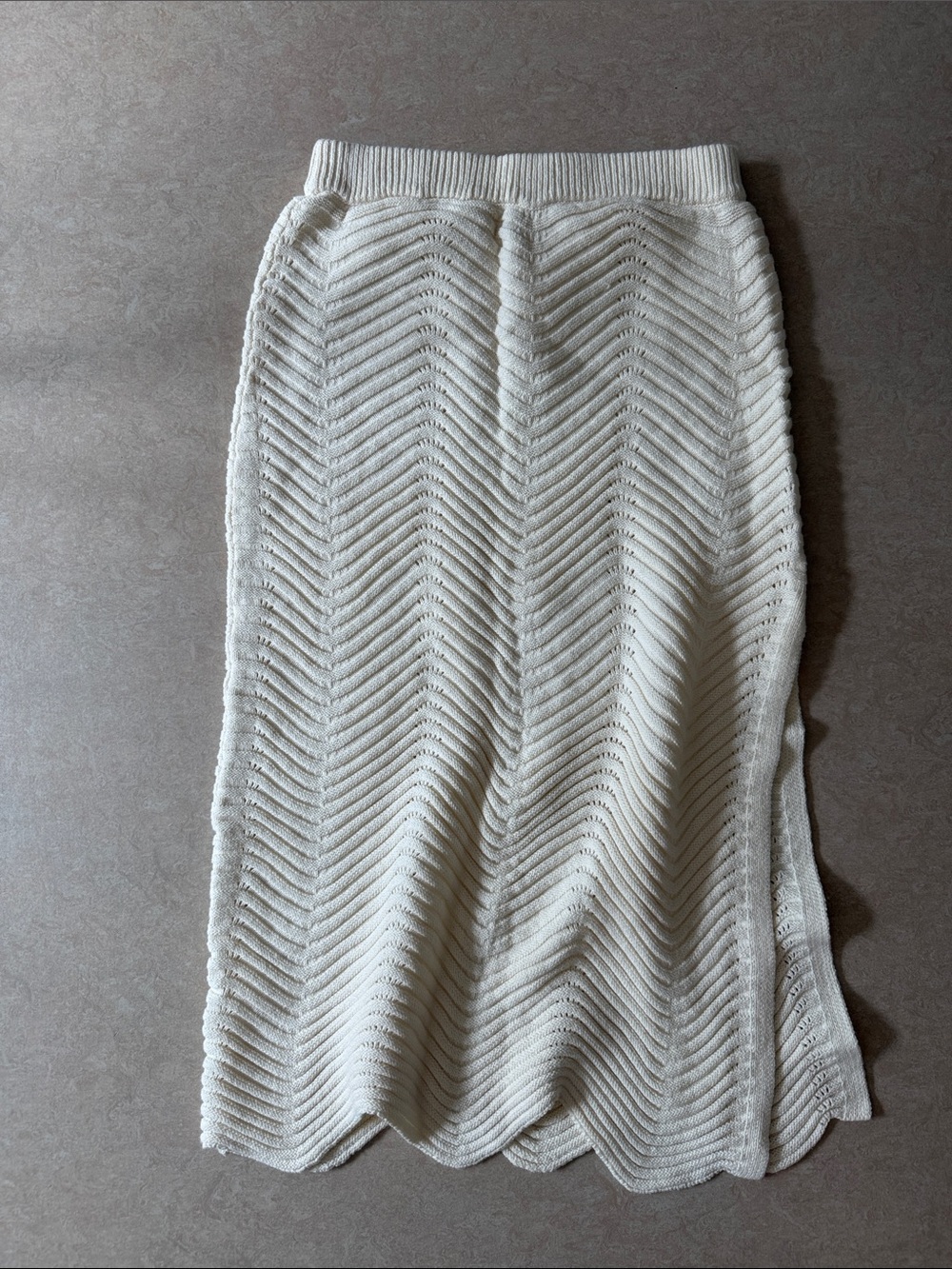 12th Tribe Cream Chevron Knit Midi Skirt